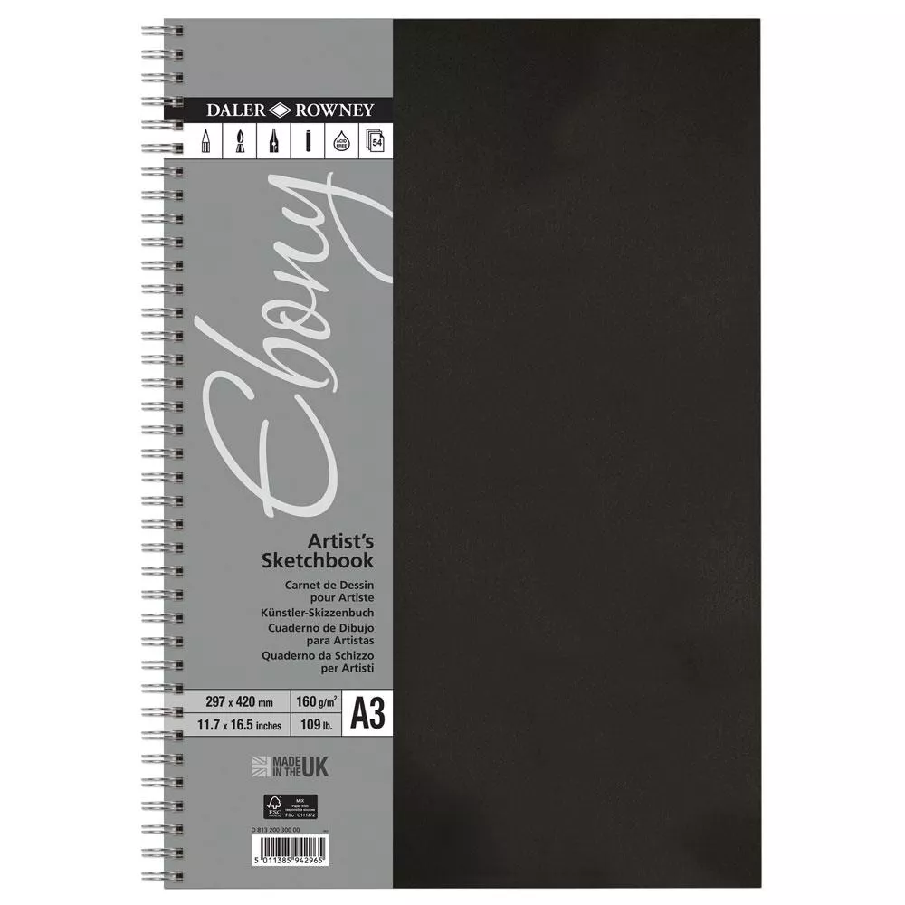 Daler Rowney Ebony Spiralbound Portrait Sketchbook A3, A4, A5, A6